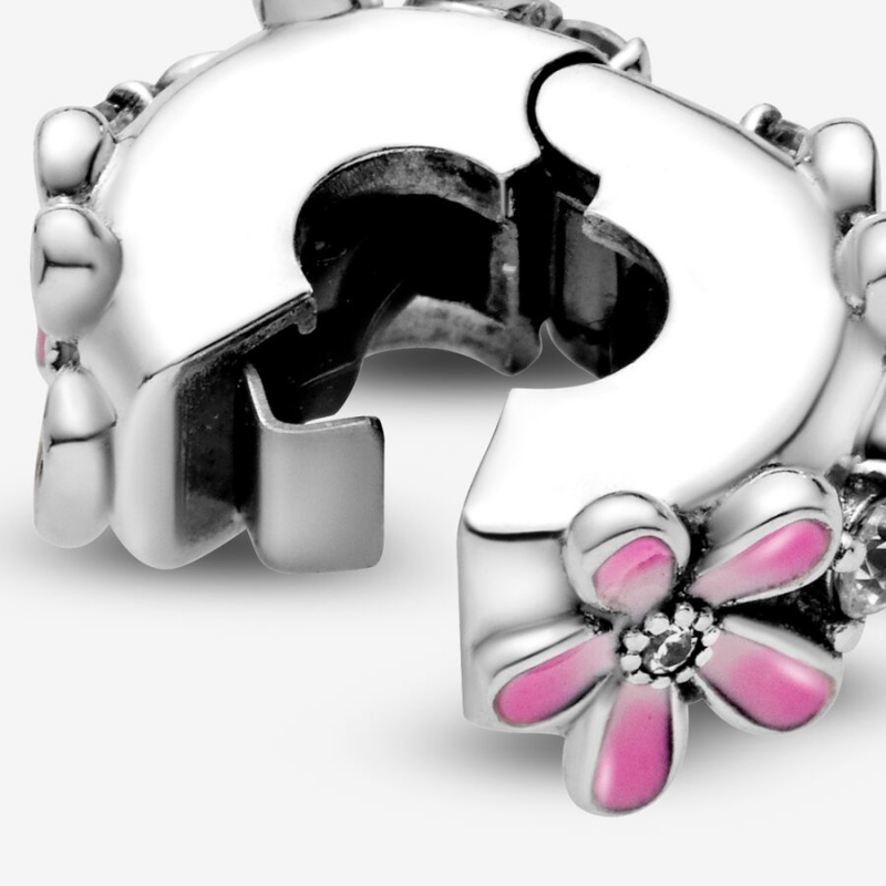 Sterling Silver Pandora Pink Daisy Flower Clip Clips | VMWL82043