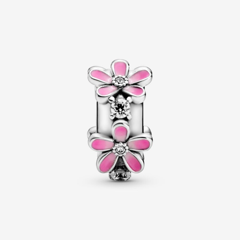 Sterling Silver Pandora Pink Daisy Flower Clip Clips | VMWL82043