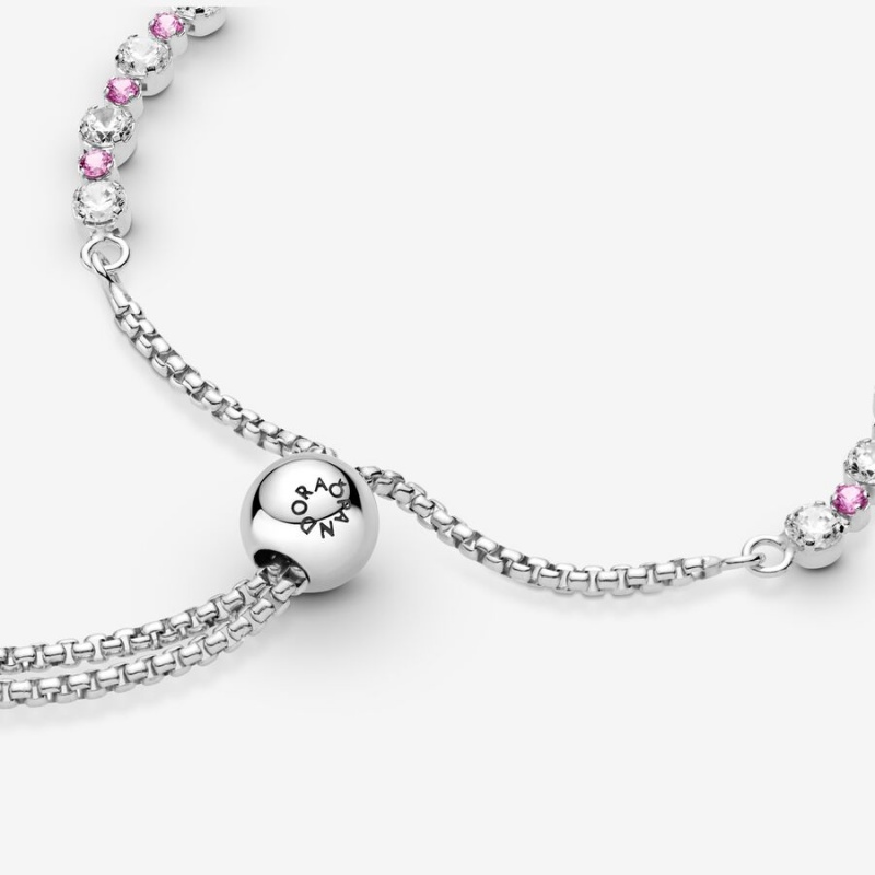 Sterling Silver Pandora Pink & Clear Sparkle Slider Sliding Bracelets | NRSU36908