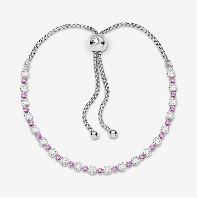 Sterling Silver Pandora Pink & Clear Sparkle Slider Sliding Bracelets | NRSU36908