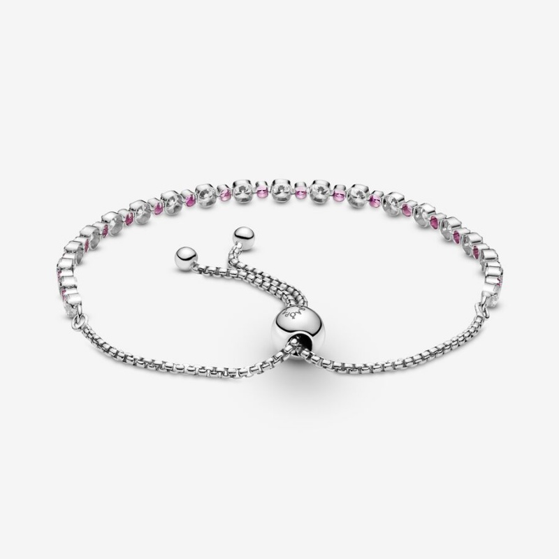 Sterling Silver Pandora Pink & Clear Sparkle Slider Sliding Bracelets | NRSU36908