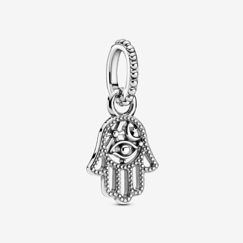 Sterling Silver Pandora Protective Hamsa Hand Dangle Dangle Charms | CELY31587