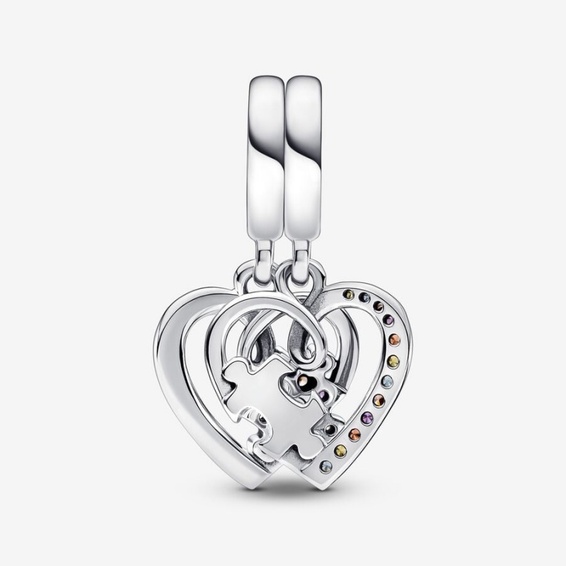 Sterling Silver Pandora Puzzle Piece Hearts Splittable Friendship Dangle Dangle Charms | QTEF76025