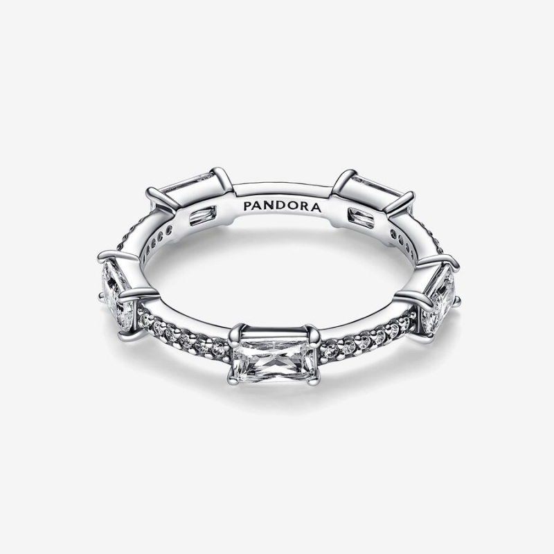 Sterling Silver Pandora Rectangular Bars Sparkling Pavé Stackable Rings | NZOP41039