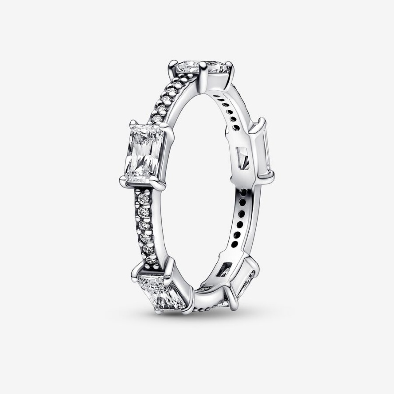 Sterling Silver Pandora Rectangular Bars Sparkling Pavé Stackable Rings | NZOP41039