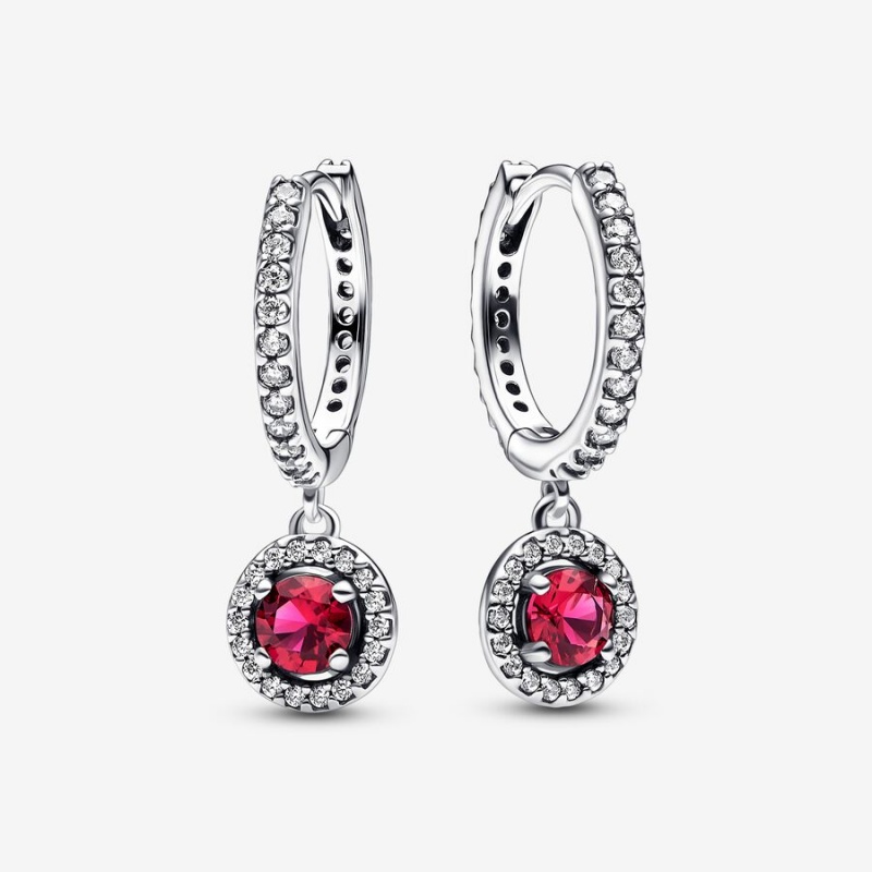 Sterling Silver Pandora Red Round Sparkling Hoop Earrings | TVJI72081