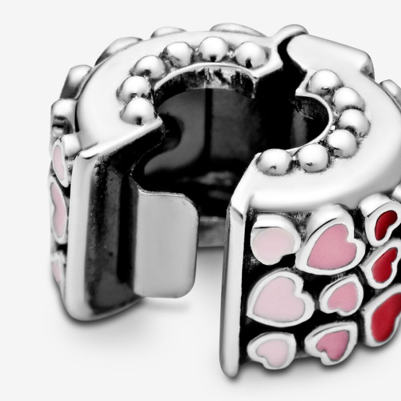 Sterling Silver Pandora Red & Pink Hearts Clips | WZDP78402