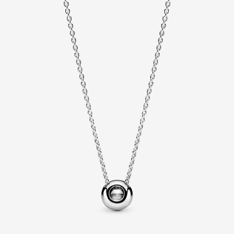 Sterling Silver Pandora Round Sparkle Halo Chain Necklaces | EQML72534