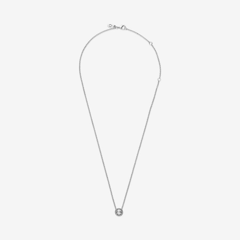 Sterling Silver Pandora Round Sparkle Halo Chain Necklaces | EQML72534