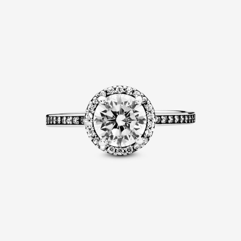 Sterling Silver Pandora Round Sparkle Halo Halo & Solitaire Rings | AJLO14708