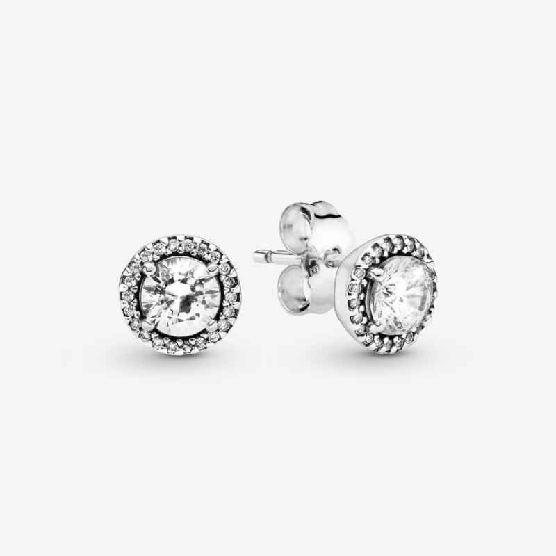 Sterling Silver Pandora Round Sparkles Stud Earrings | GLXQ59704