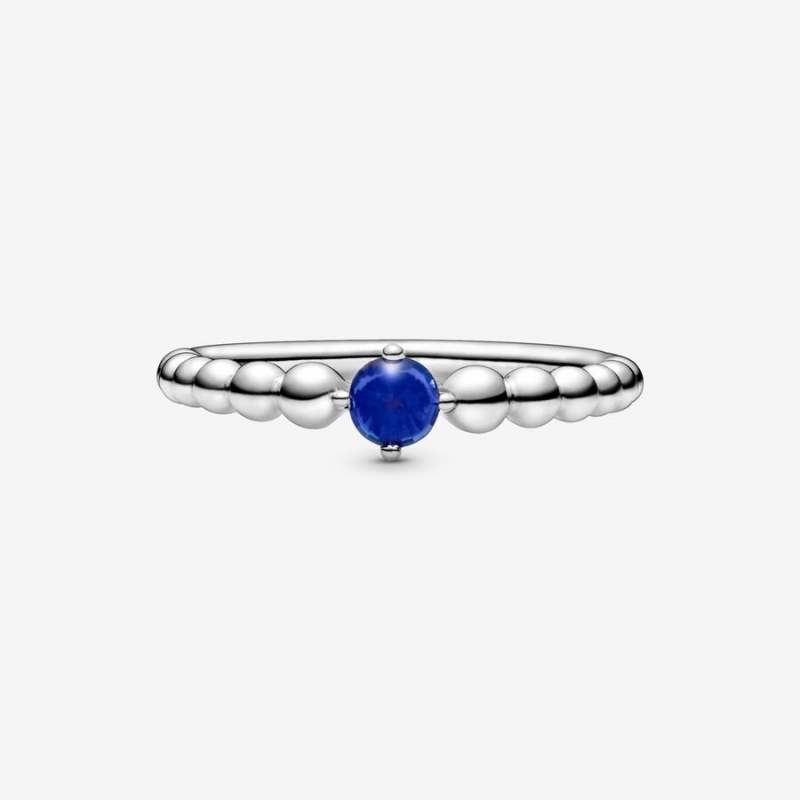 Sterling Silver Pandora September Sea Blue Beaded Birthstone Rings | ETNX81062