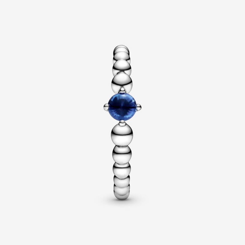 Sterling Silver Pandora September Sea Blue Beaded Birthstone Rings | ETNX81062