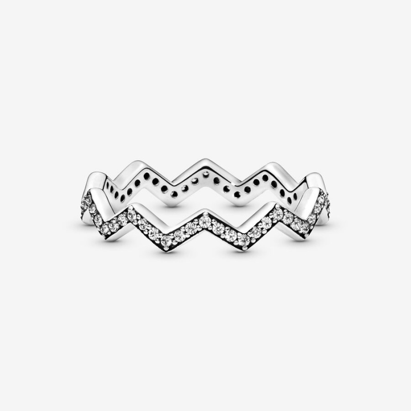 Sterling Silver Pandora Shimmering Zigzag Stackable Rings | GEYU56792