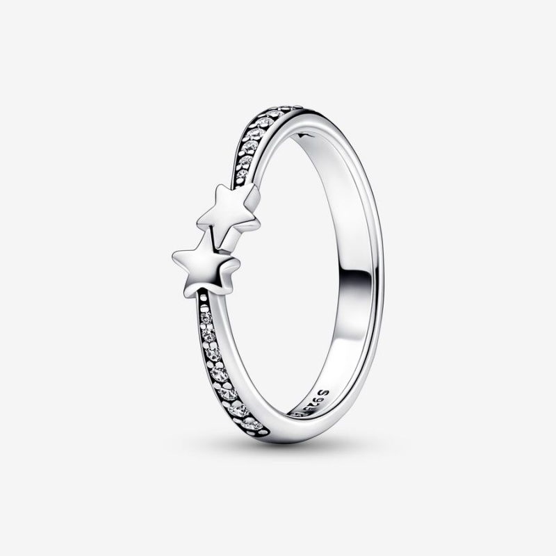 Sterling Silver Pandora Shooting Stars Sparkling Stackable Rings | NHEF73406