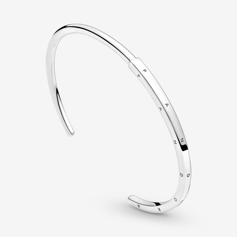 Sterling Silver Pandora Signature I-D Open Bangle Bangles | WUMZ70942