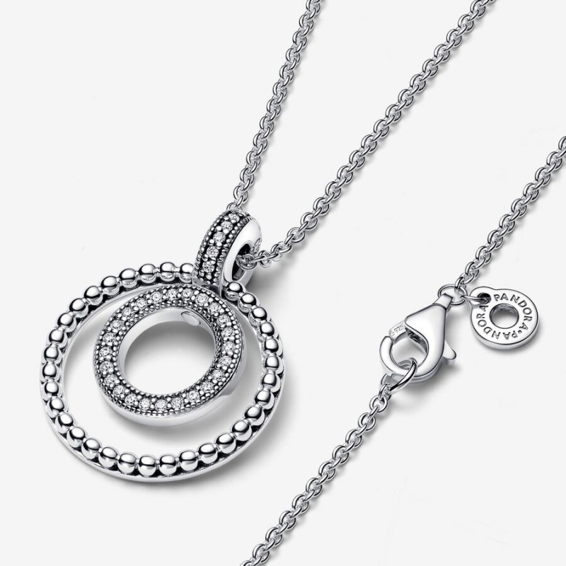 Sterling Silver Pandora Signature Pavé & Beads Pendant Necklaces | GBMD49812