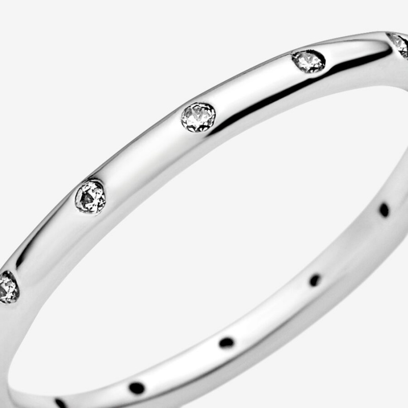 Sterling Silver Pandora Simple Sparkling Band Rings | VWOZ24873