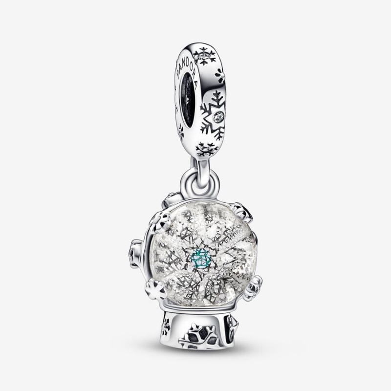 Sterling Silver Pandora Snowflake Snow Globe Dangle Dangle Charms | ENXY78241