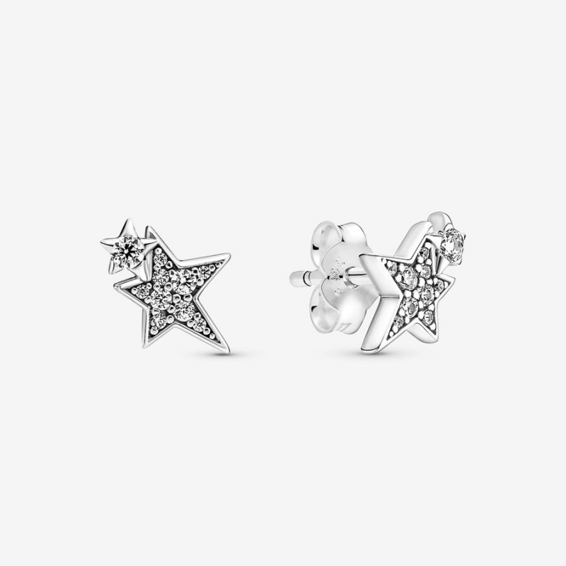 Sterling Silver Pandora Sparkling Asymetric Star Jewelry Gift Set Pendant Necklaces | YVGU20673