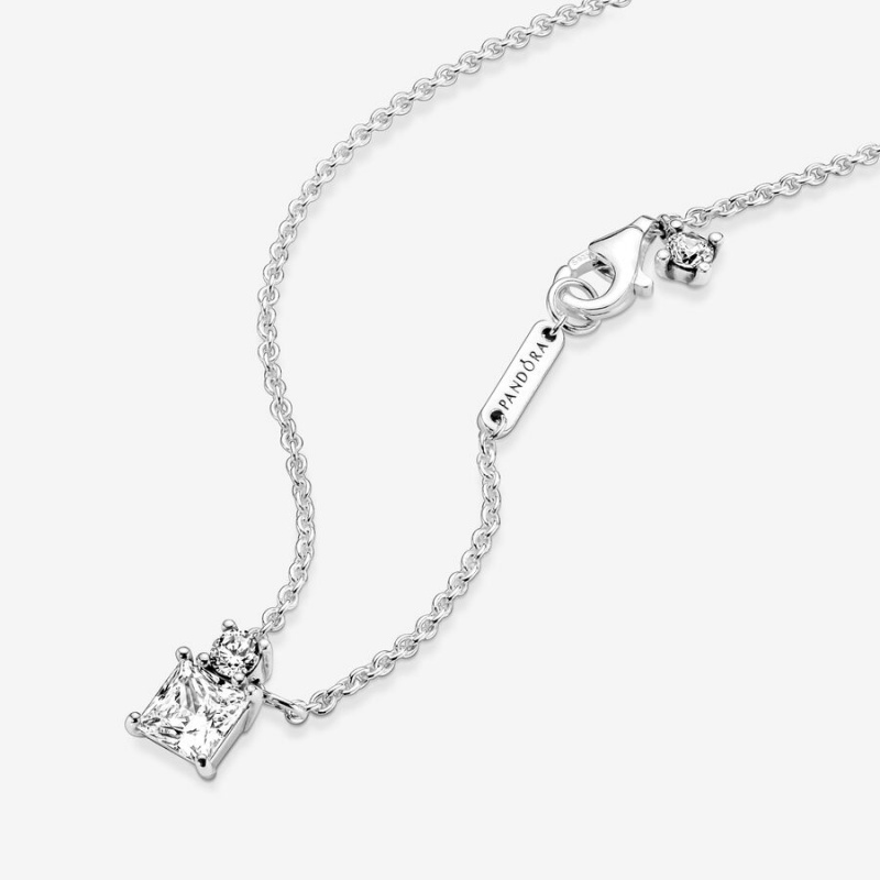 Sterling Silver Pandora Sparkling Collier Round & Square Pendant Necklaces | NFYR13207