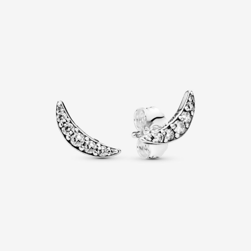 Sterling Silver Pandora Sparkling Crescent Moon Stud Earrings | JXRK05618