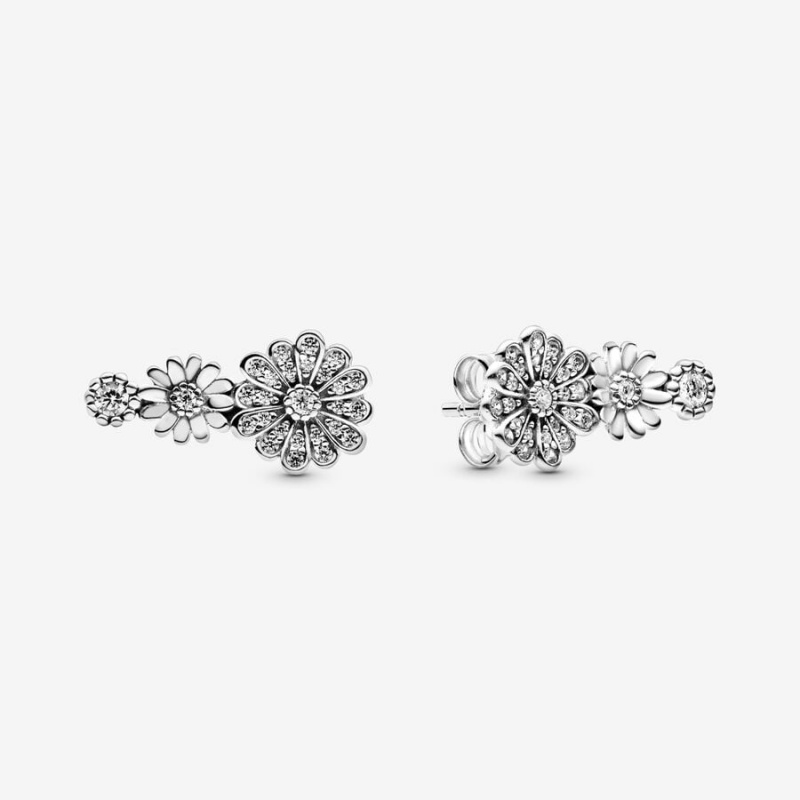 Sterling Silver Pandora Sparkling Daisy Flower Trios Stud Earrings | KWXD87069