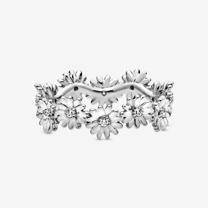 Sterling Silver Pandora Sparkling Daisy Flower Crown Band Rings | ERWV39015