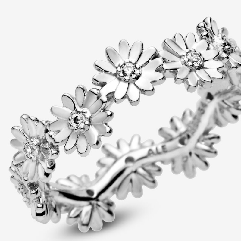 Sterling Silver Pandora Sparkling Daisy Flower Crown Band Rings | ERWV39015