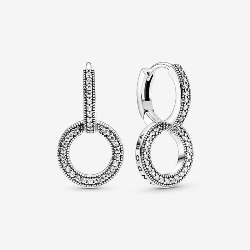 Sterling Silver Pandora Sparkling Double Hoop Earrings | SZHU45079