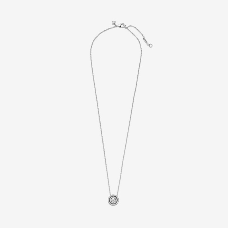 Sterling Silver Pandora Sparkling Double Halo Collier Pendant Necklaces | JORK82901