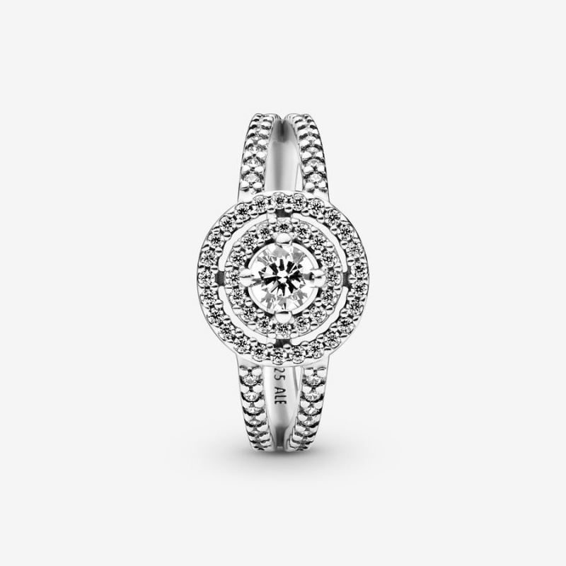 Sterling Silver Pandora Sparkling Double Halo Halo & Solitaire Rings | XIRK20814