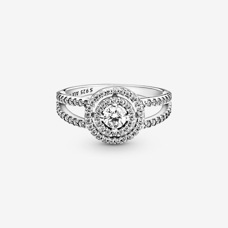 Sterling Silver Pandora Sparkling Double Halo Halo & Solitaire Rings | XIRK20814