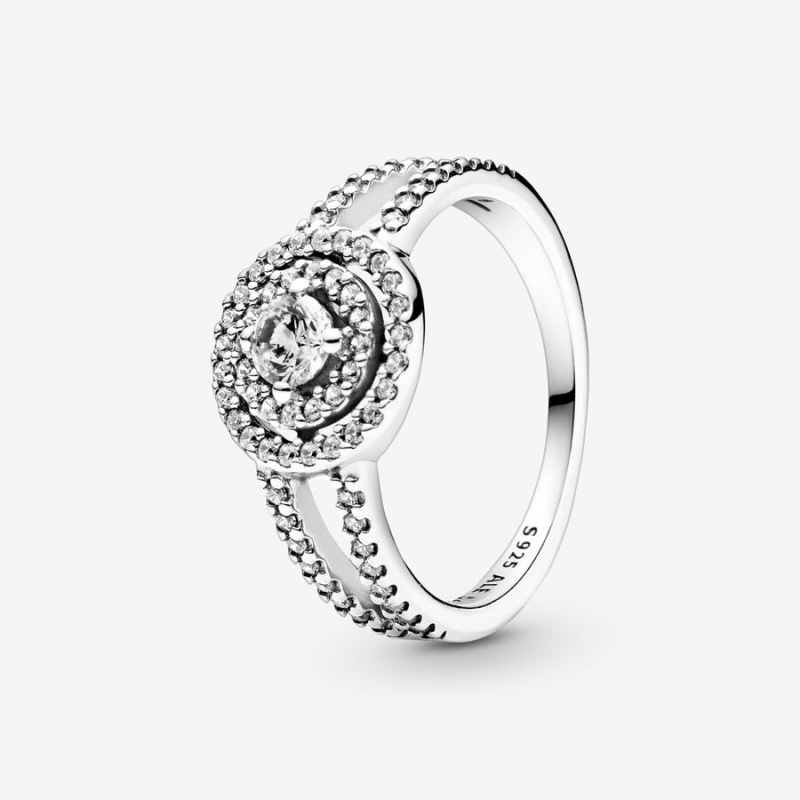 Sterling Silver Pandora Sparkling Double Halo Halo & Solitaire Rings | XIRK20814