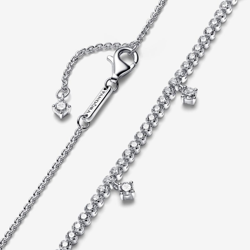 Sterling Silver Pandora Sparkling Drop Collier Chain Necklaces | VHWE69574