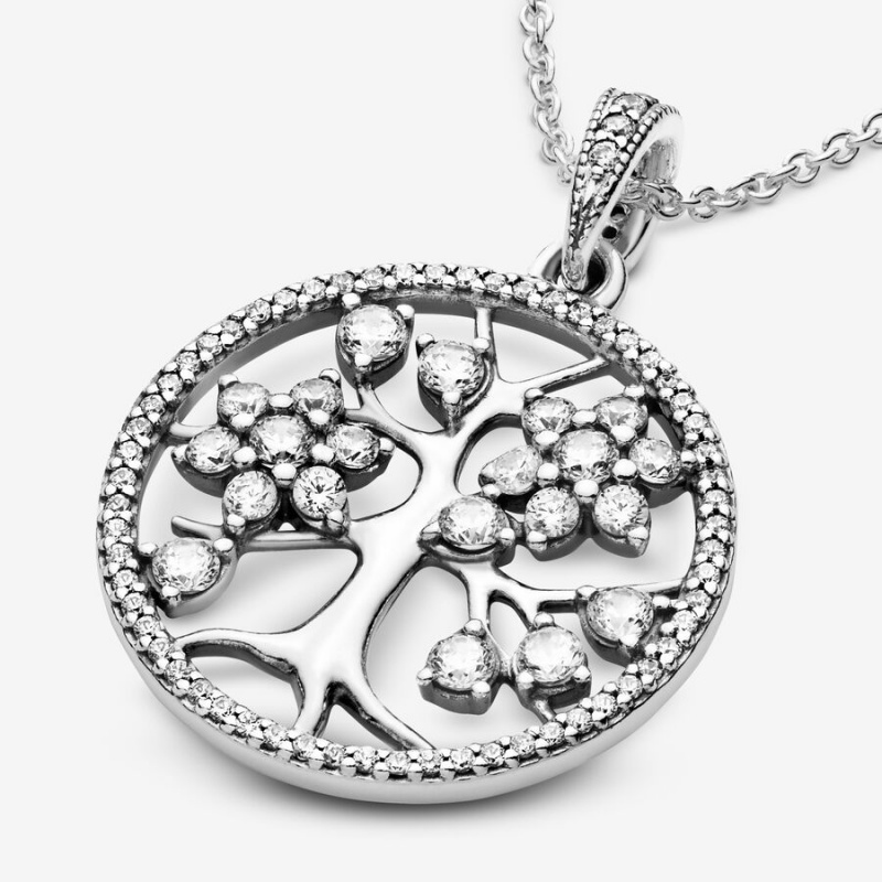 Sterling Silver Pandora Sparkling Family Tree Chain Necklaces | DRNQ90783