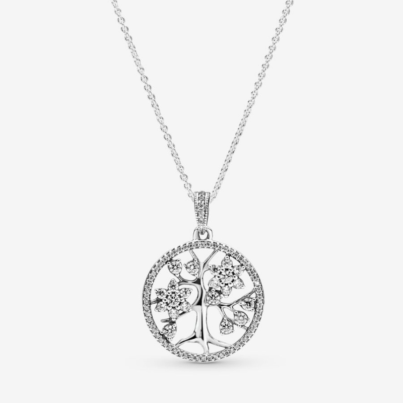 Sterling Silver Pandora Sparkling Family Tree Chain Necklaces | DRNQ90783