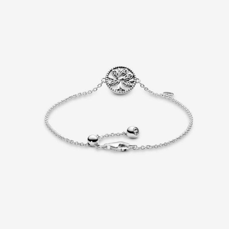 Sterling Silver Pandora Sparkling Family Tree Slider Chain Bracelets | HNXU71509