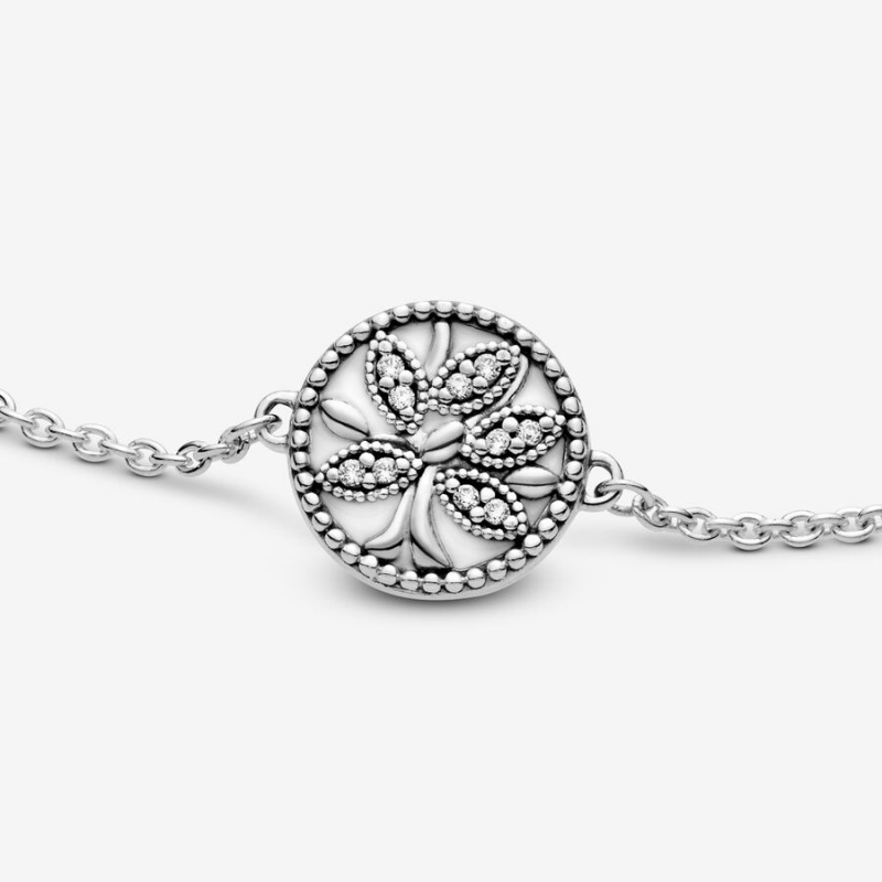 Sterling Silver Pandora Sparkling Family Tree Slider Chain Bracelets | HNXU71509