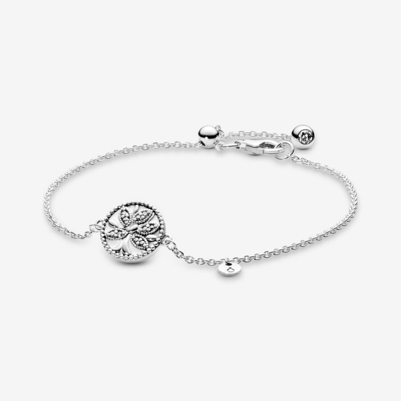 Sterling Silver Pandora Sparkling Family Tree Slider Chain Bracelets | HNXU71509