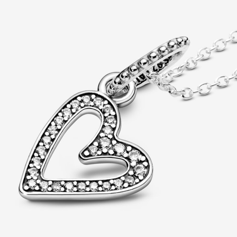 Sterling Silver Pandora Sparkling Freehand Heart Pendant Necklaces | JNSY68704