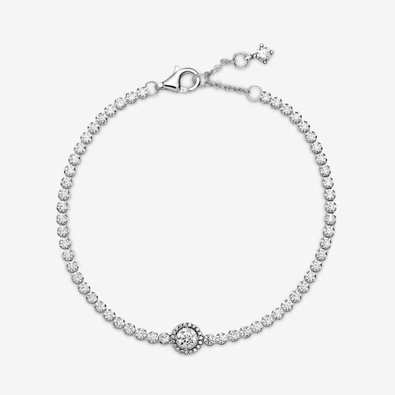 Sterling Silver Pandora Sparkling Halo Tennis Non-charm Bracelets | FAQE43607