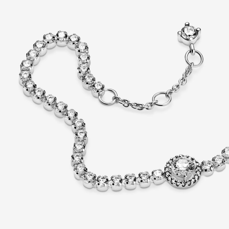 Sterling Silver Pandora Sparkling Halo Tennis Non-charm Bracelets | FAQE43607