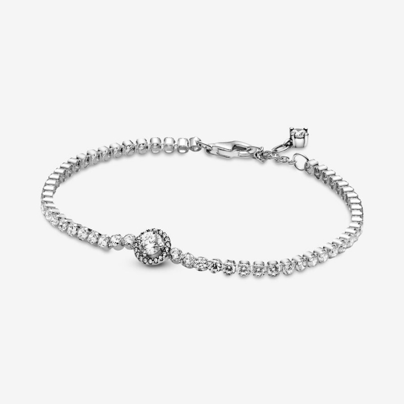 Sterling Silver Pandora Sparkling Halo Tennis Non-charm Bracelets | FAQE43607