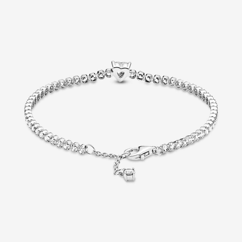 Sterling Silver Pandora Sparkling Heart Tennis Chain Bracelets | ESWL48561