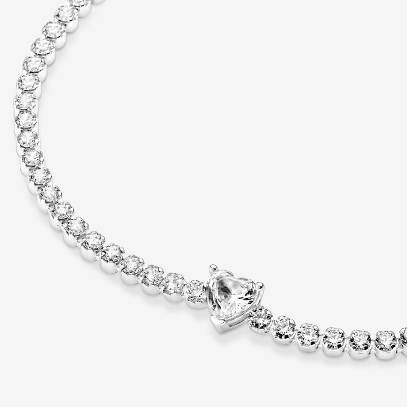 Sterling Silver Pandora Sparkling Heart Tennis Chain Bracelets | ESWL48561