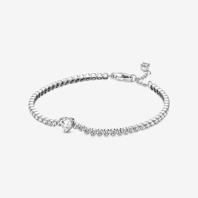 Sterling Silver Pandora Sparkling Heart Tennis Chain Bracelets | ESWL48561