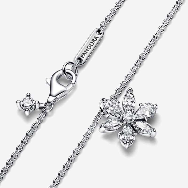 Sterling Silver Pandora Sparkling Herbarium Cluster Pendant Necklaces | HNQT72194