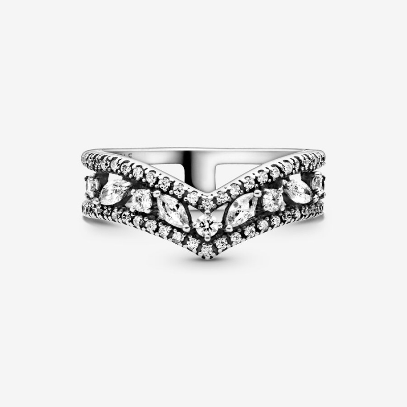 Sterling Silver Pandora Sparkling Marquise Double Wishbone Statement Rings | TAIS20683