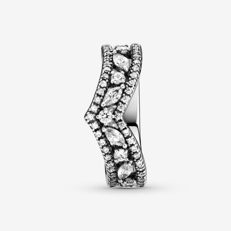 Sterling Silver Pandora Sparkling Marquise Double Wishbone Statement Rings | TAIS20683